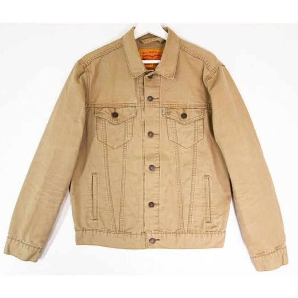 Levis Button Up The Trucker Jacket Collared Pockets Mens Size Medium Natural Tan